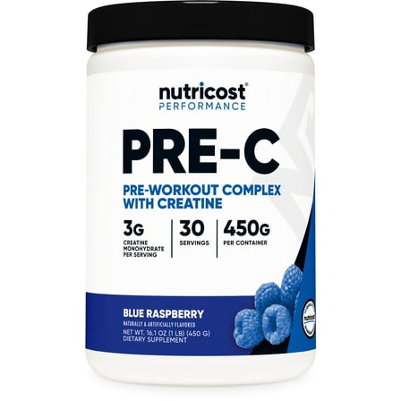 Nutricost Pre-C, Pre-Workout Complex with Creatine Powder (Blue Raspberry) - Boost Fitness Routines, 450g