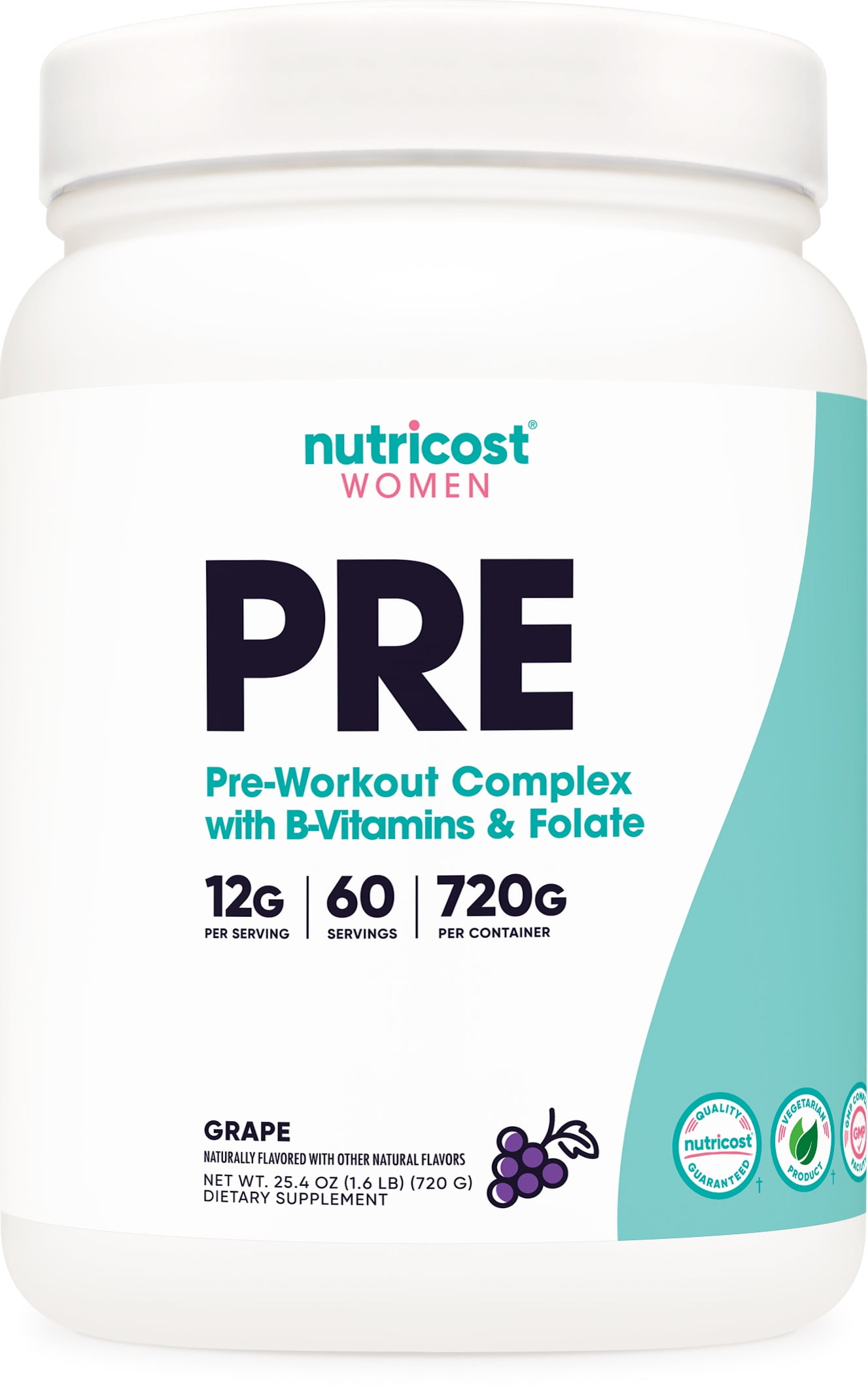Nutricost Pre-Workout For Women Grape (60 SERV) - Non-GMO, Gluten Free, Supplement