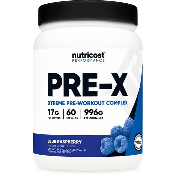 Nutricost Pre-X Xtreme Pre-Workout Complex Powder, Blue Raspberry, 60 Servings, Vegetarian, Non-GMO and Gluten Free