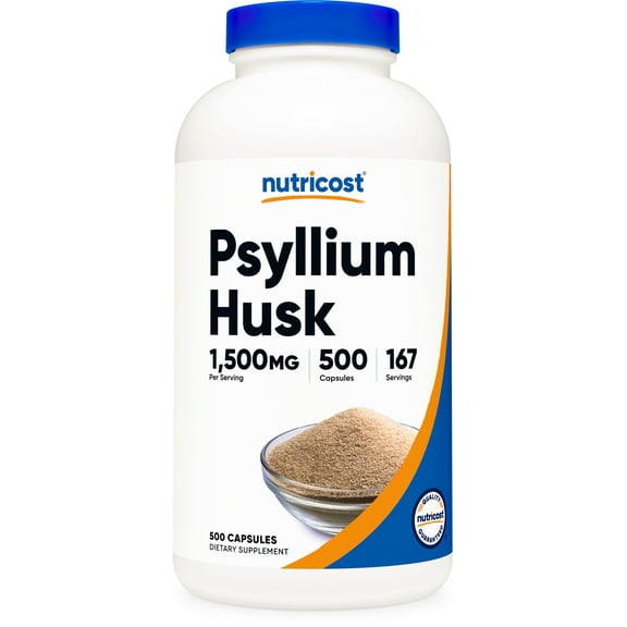 Nutricost Psyllium Husk 1500mg Per Serving, 500 Capsules - Non-GMO & Gluten Free Supplement