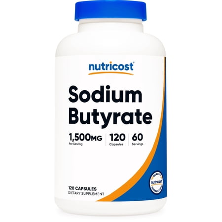 Nutricost Sodium Butyrate 1,500mg Per Serving, 120 Capsules for 60 Servings Per Bottle - Provides 1,200mg of Butyric Acid, Vegan, GMO-Free, Gluten-Free