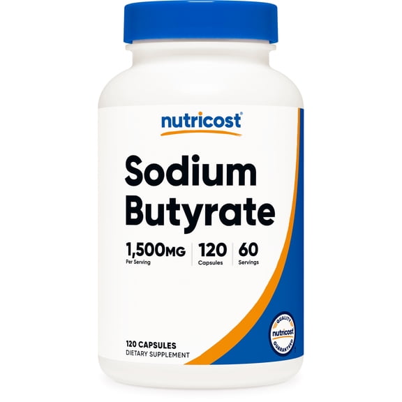 Nutricost Sodium Butyrate 1,500mg Per Serving, 120 Capsules for 60 Servings Per Bottle - Provides 1,200mg of Butyric Acid, Vegan, GMO-Free, Gluten-Free