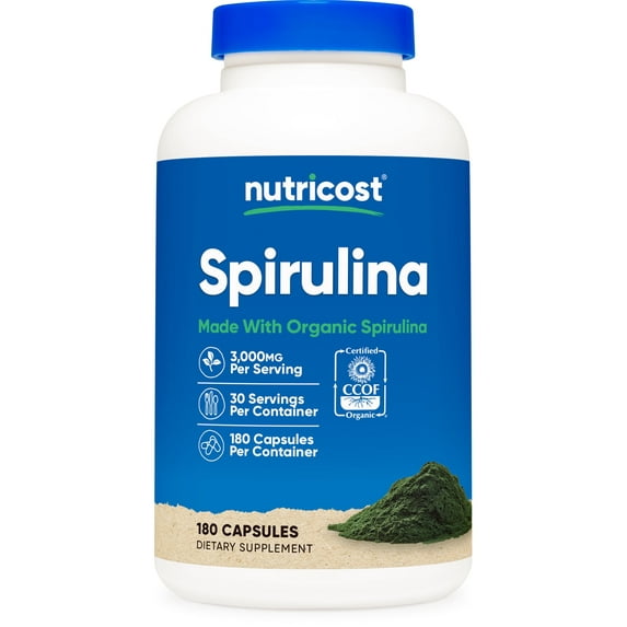 Nutricost Spirulina 3,000mg, 180 Capsules - Supplement Made With Organic Spirulina