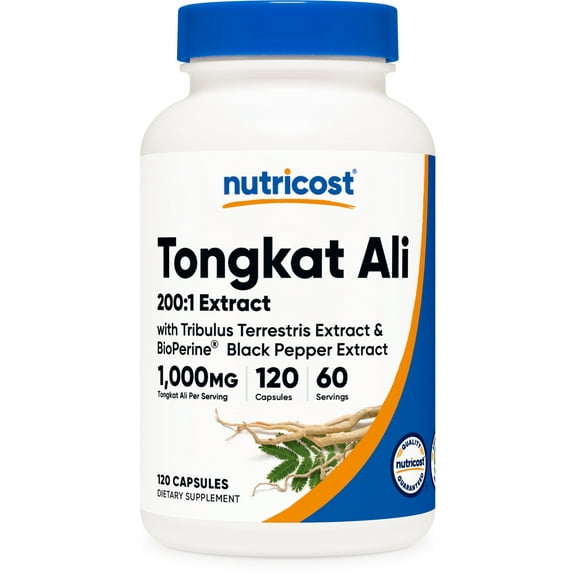 Nutricost Tongkat Ali 1,000mg 120 Capsules - with Tribulus Terrestris and BioPerine, Vegetarian Caps, Non-GMO, Gluten Free, Potent Extract