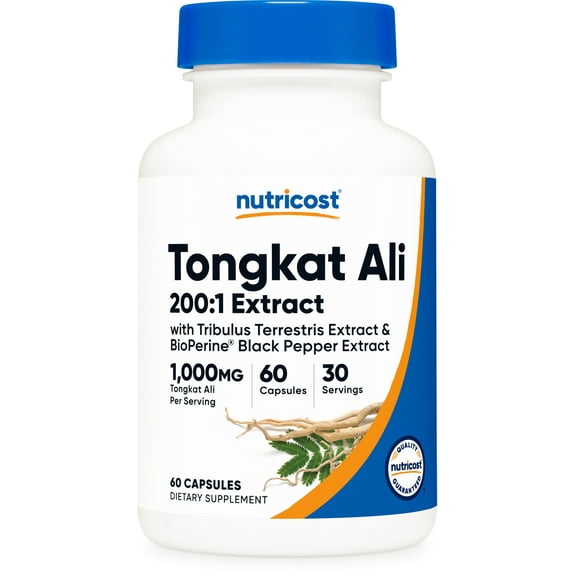 Nutricost Tongkat Ali 500mg, 60 Capsules 200:1 Extract - Vegetarian Friendly Supplement
