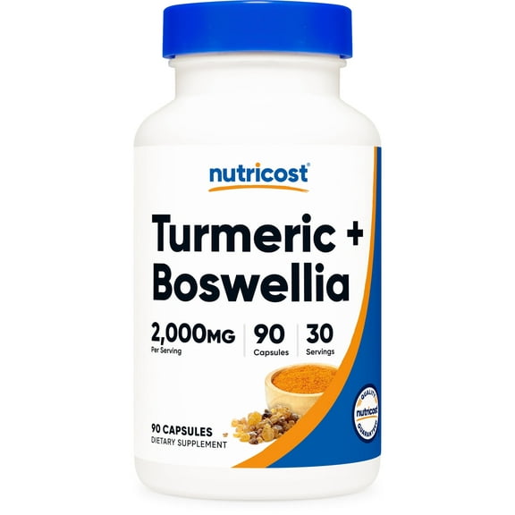 Nutricost Turmeric + Boswellia Supplement (2000mg) 90 Capsules - with BioPerine (15mg), 95% Curcuminoids, 30 Servings