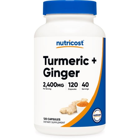 Nutricost Turmeric + Ginger Capsules with Bioperine, 2400mg Per Serving, 120 Capsules - GMO-Free, Gluten-Free, 40 Servings