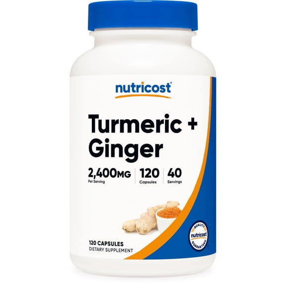 Nutricost Turmeric + Ginger Capsules with Bioperine, 2400mg Per Serving, 120 Capsules - GMO-Free, Gluten-Free, 40 Servings