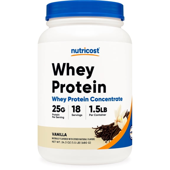 Nutricost Whey Protein Concentrate (1.5 Pounds, Vanilla) - 25 Grams of Protein Powder per Serving