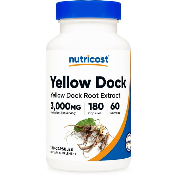 Nutricost Yellow Dock Extract (3,000mg Equivalent) 180 Capsules - Yellow Dock Root Extract, Vegan, GMO-Free, Gluten-Free, 60 Servings