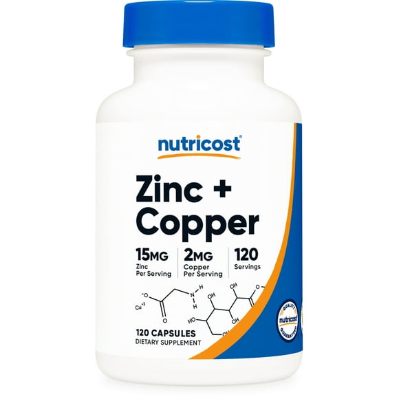 Nutricost Zinc + Copper Capsules (120 Count) - 15mg Zinc + 2mg Copper Per Serving - Non GMO, Vegetarian, Gluten-Free