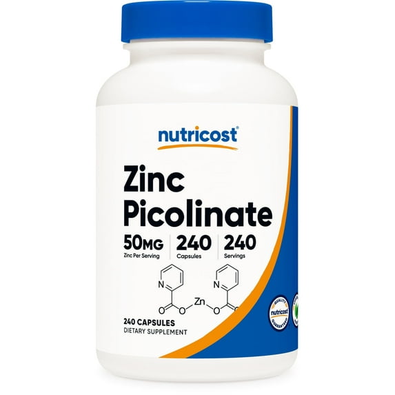 Nutricost Zinc Picolinate 50mg (240 Vegetarian Capsules) - Gluten Free & Non-GMO Supplement