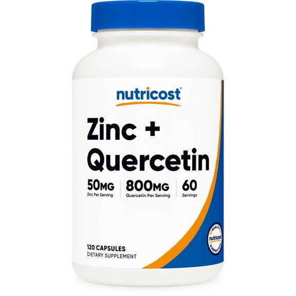 Nutricost Zinc + Quercetin Supplement (50mg Zinc, 800mg Quercetin) 120 Capsules - Vegan, GMO-Free, Gluten-Free, 60 Servings