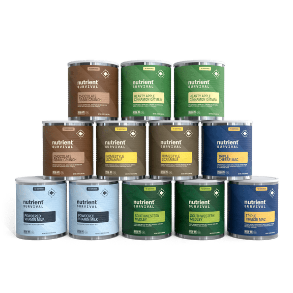 Nutrient Survival 30-Day Emergency Food Kit, 12 #10 Cans, 220 Servings, Breakfasts, Entrees and Milk, 25 Year Shelf Life