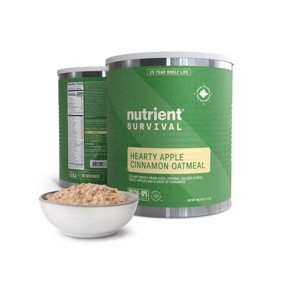 Nutrient Survival Hearty Apple Cinnamon Oatmeal, Emergency Food, Gluten Free, 18 Servings