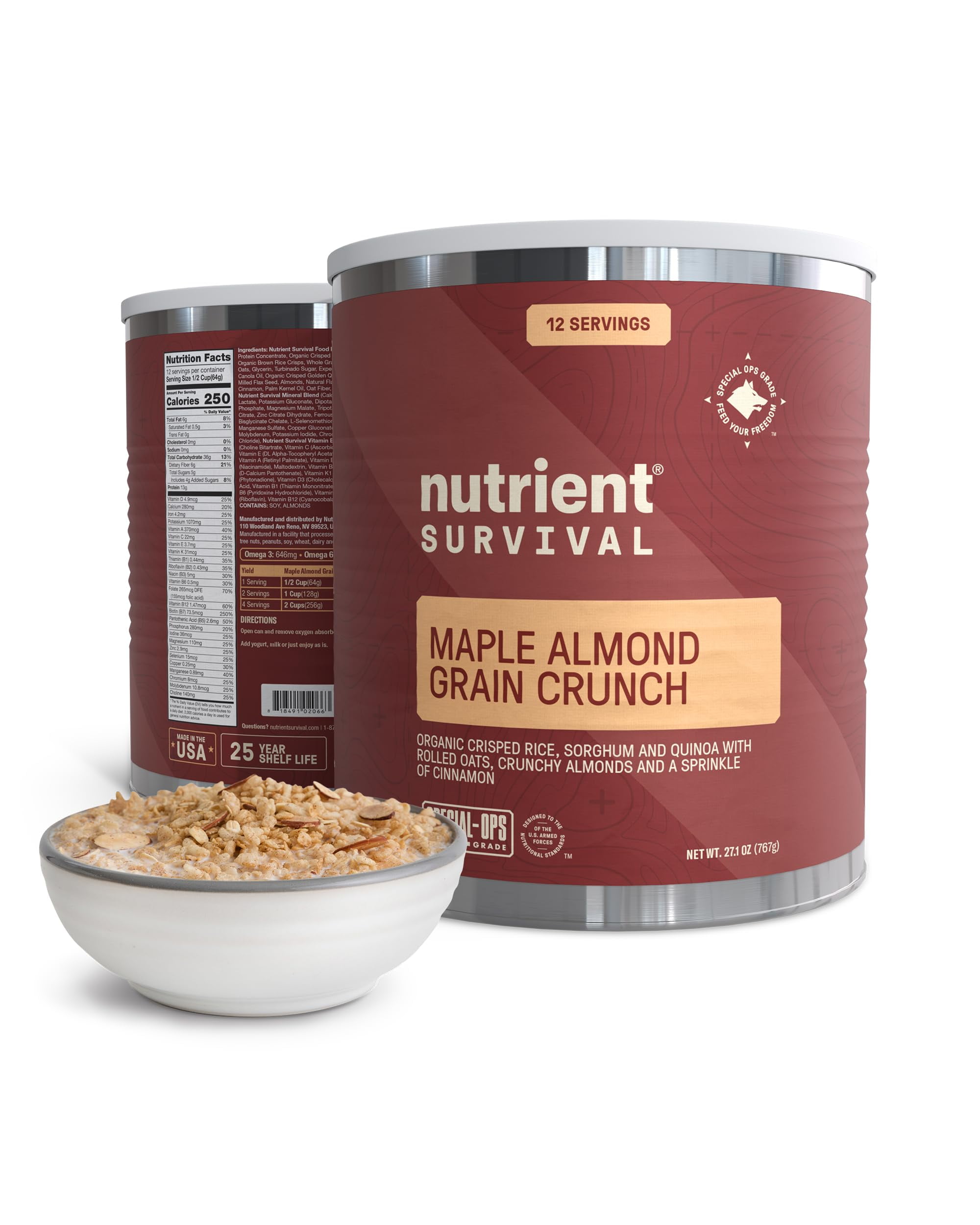 Nutrient Survival MRE Cereal, MMF7 Maple Almond Grain Crunch (12 ...