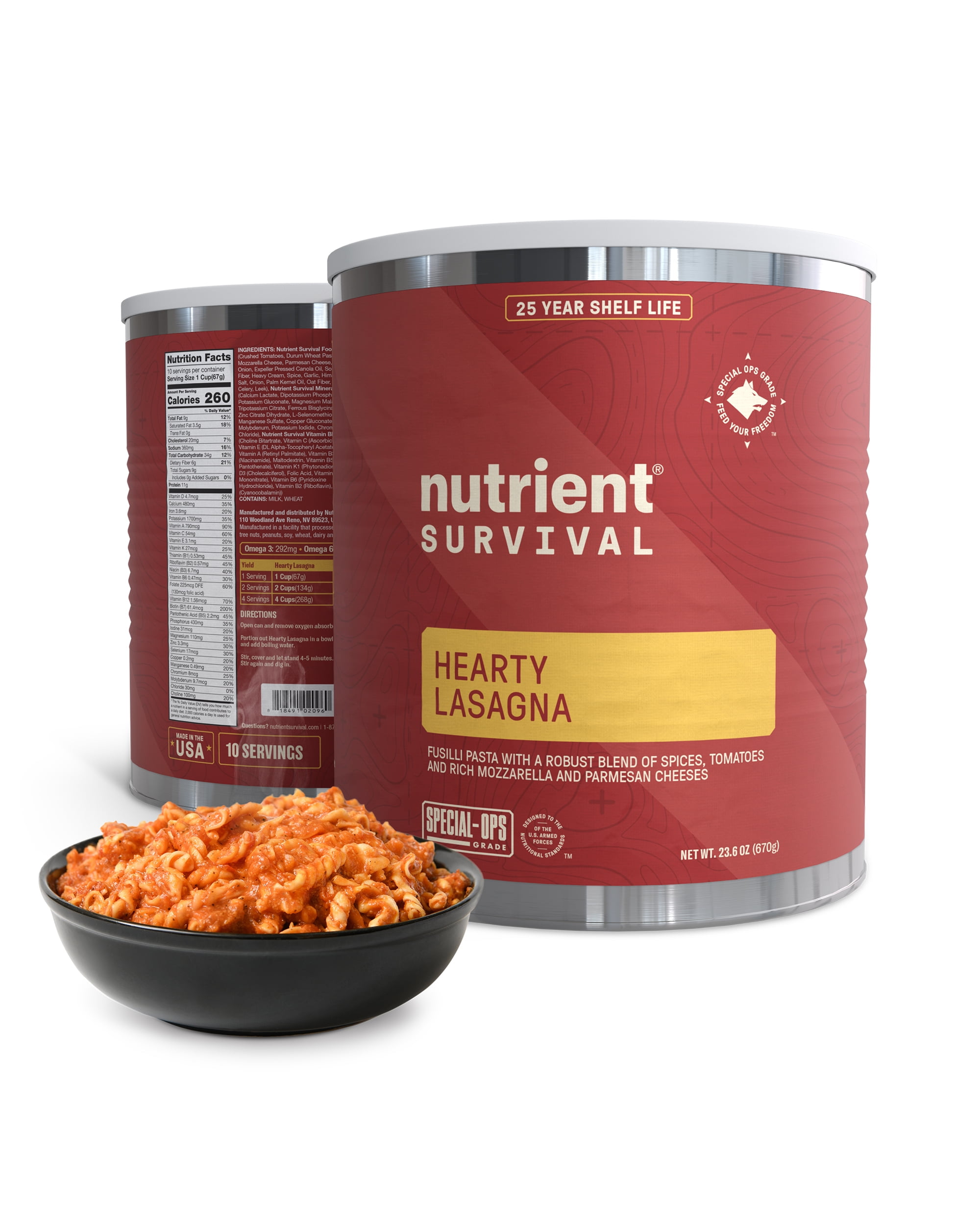 Nutrient Survival MRE Hearty Lasagna, Ready to Eat Meals, Freeze