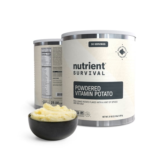 Nutrient Survival Potato Flakes, Powdered Vitamin Potato (30 Servings) for Mashed Potatoes, Soups, Emergency Food Supply & Camping Supplies, 38 Nutrients, Shelf Stable Up to 25 Years, One Can