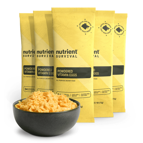 Nutrient Survival Powdered Eggs, 30 Egg Equivalent, Cage-Free, Emergency Food, Single Serve Pouches, 5 Count