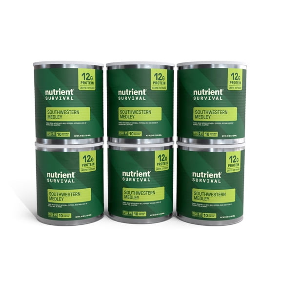 Nutrient Survival Southwestern Rice and Beans Protein Meal, Gluten Free Emergency Food, #10 Cans, 6 Count, 60 Servings