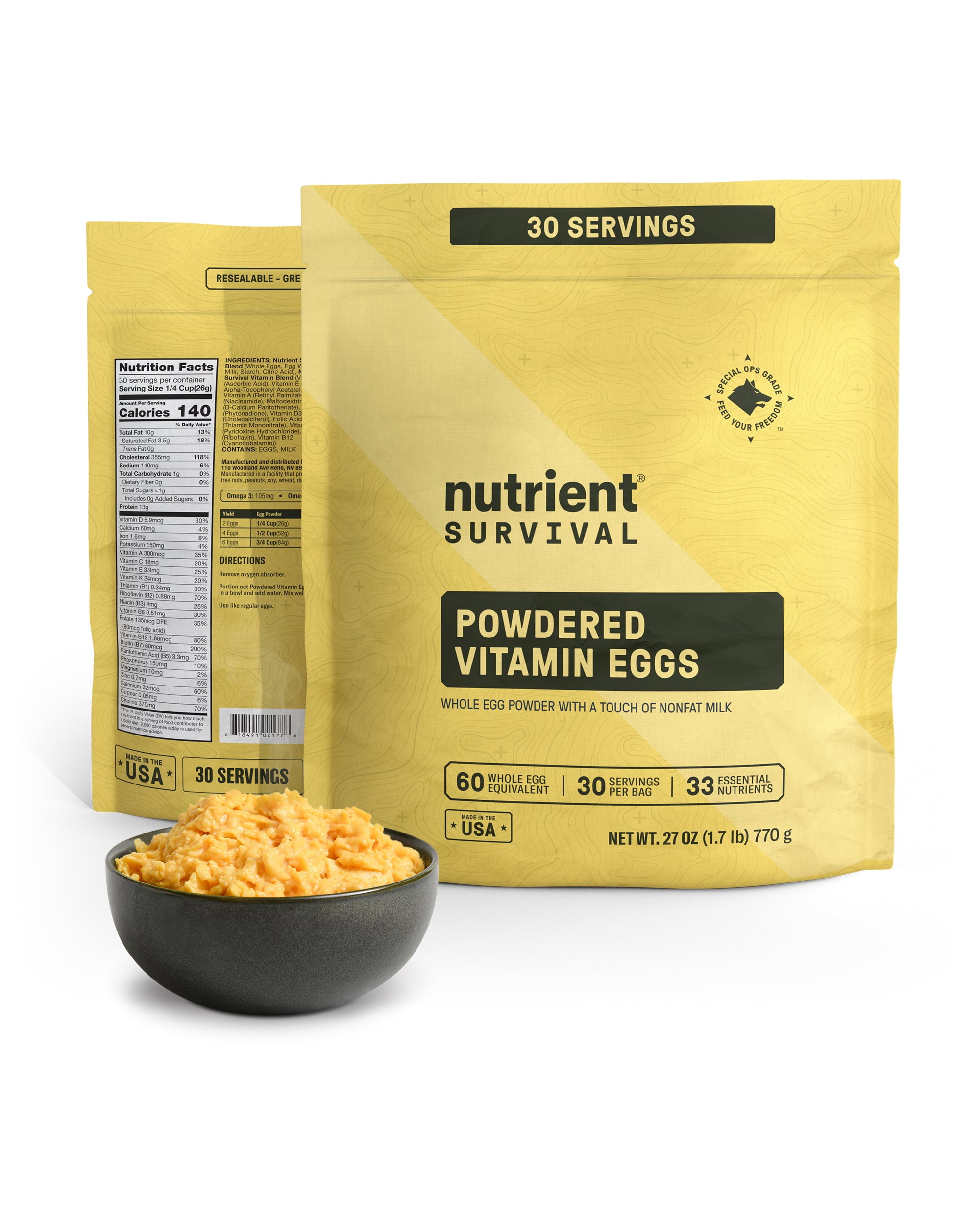 Nutrient Survival Vitamin Powdered Eggs, Freeze Dried Prepper Supplies