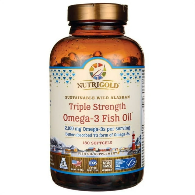 Nutrigold Triple Strength Omega3 Gold Fish Oil Supplement 2100 mg 180