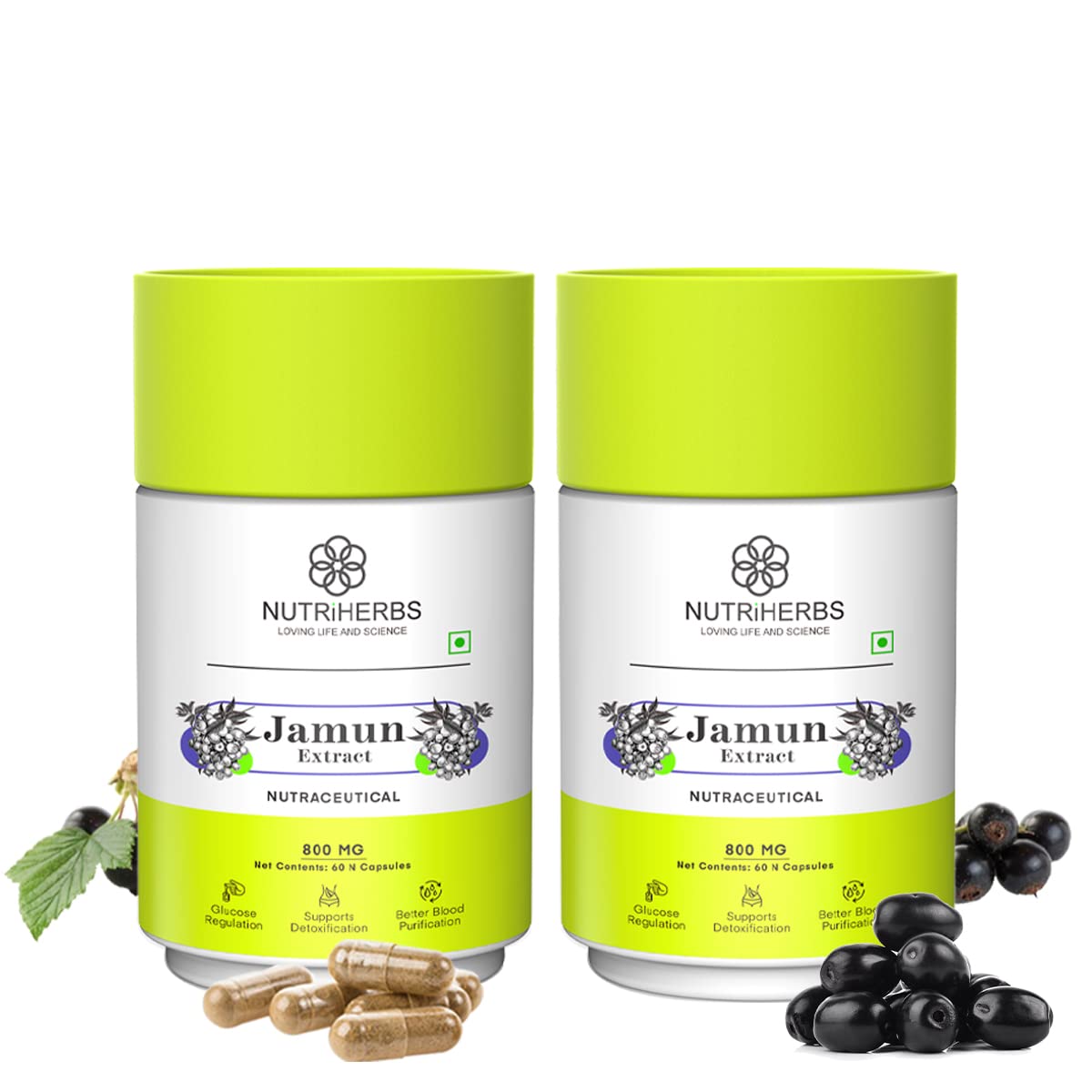 Nutriherbs Jamun Seed 800Mg 60 Capsules Regulates Sugar Level, Helps In Detoxification, Promotes