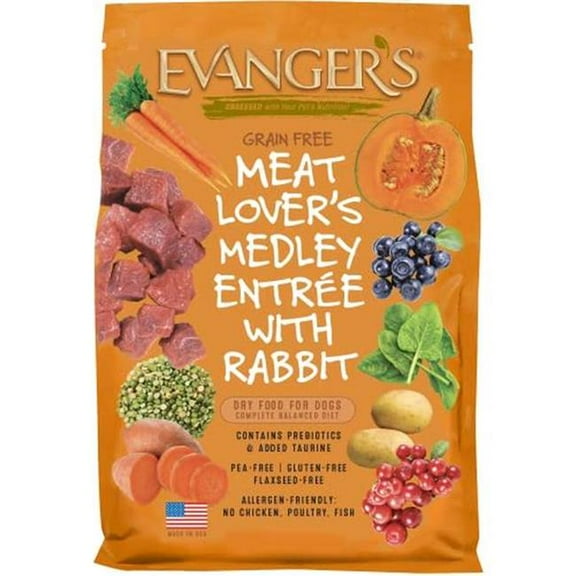 Nutripack 777218 30 lbs Evangers Grain Free Meat Lovers Medley with Rabbit Dry Dog Food