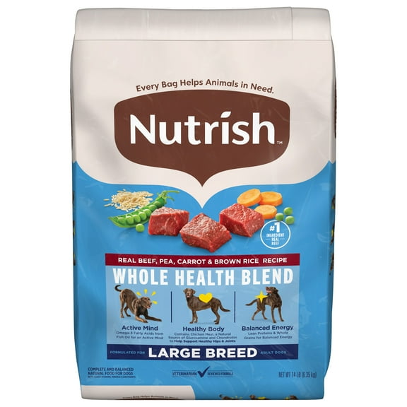 Nutrish Large Breed Real Beef, Pea, Carrot & Brown Rice Recipe Whole Health Blend Dry Dog Food, 14 lb. Bag (Rachael Ray)