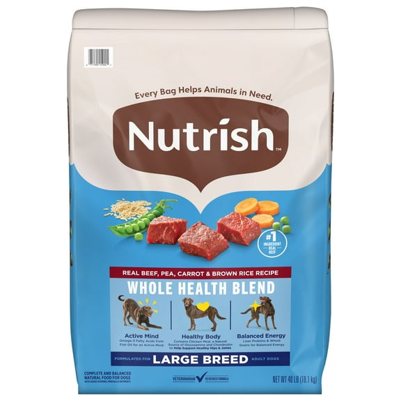 Nutrish Large Breed Real Beef, Pea, Carrot & Brown Rice Recipe Whole Health Blend Dry Dog Food, 40 lb. Bag (Rachael Ray)