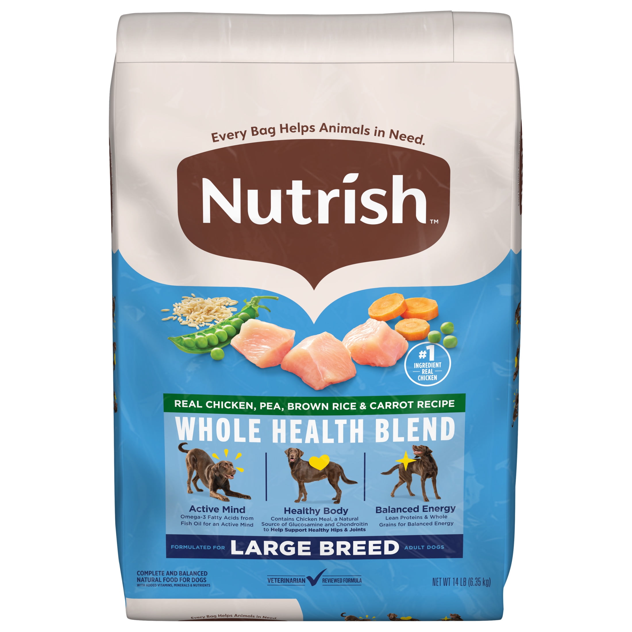 Nutrish Large Breed Real Chicken, Pea, Brown Rice \u0026 Carrot Recipe Whole Health Blend Dry Dog Food, 14 lb. Bag (Rachael Ray)
