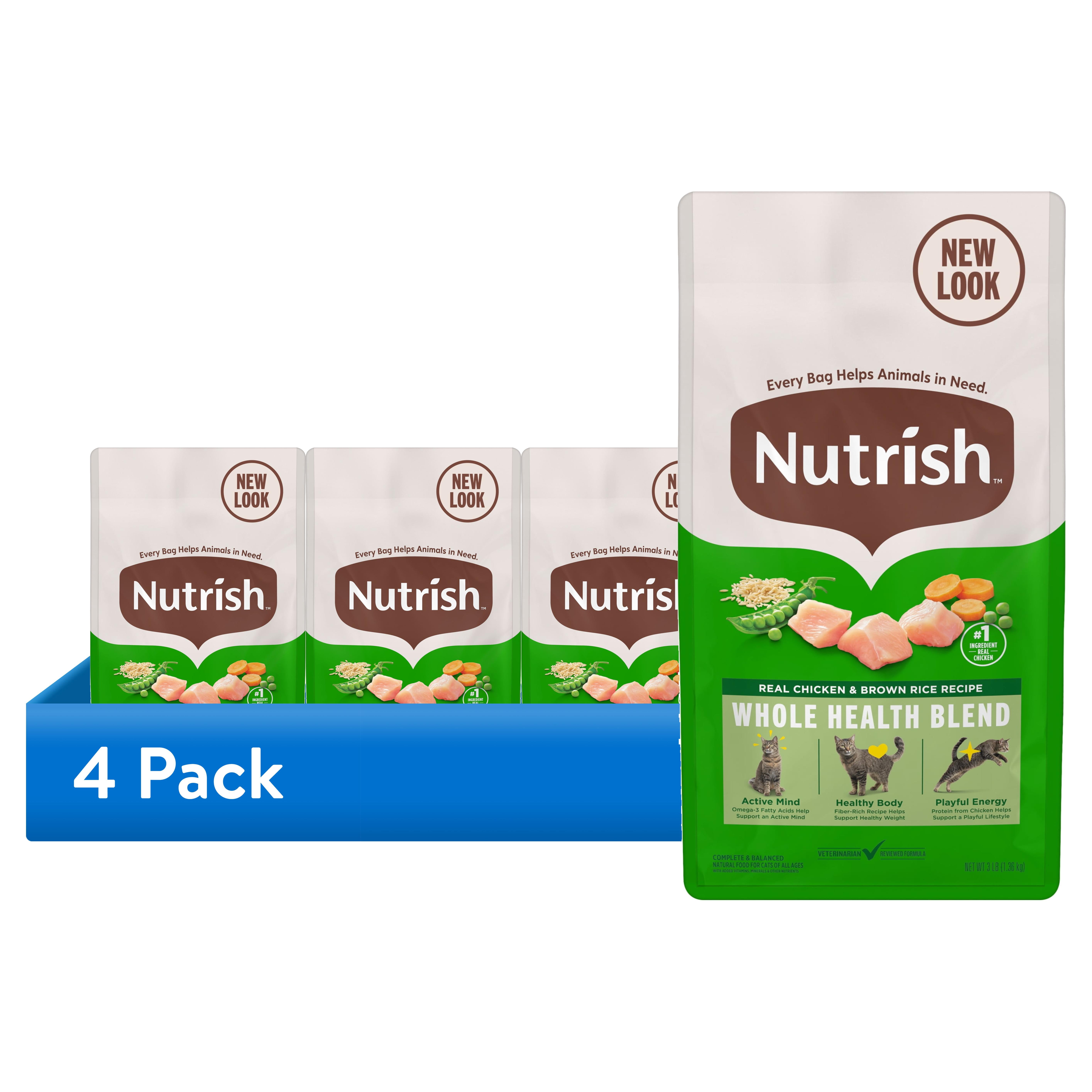(4 pack) Nutrish Real Chicken & Brown Rice Recipe Dry Cat Food, 3 lb. Bag (Rachael Ray)