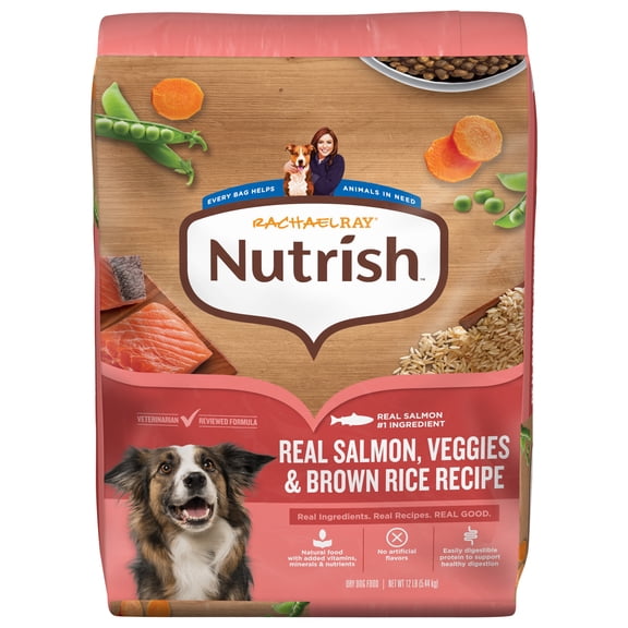 Rachael Ray Nutrish Dry Dog Food Real Salmon, Veggies & Brown Rice Recipe, 12lb.