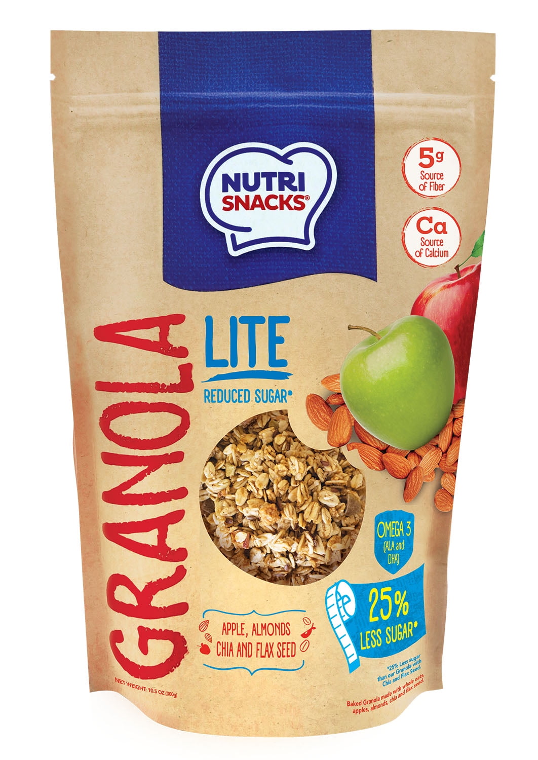 Nutrisnacks Apple and Almond Lite Granola 10.5 oz. Bag Natural, Reduced Sugar