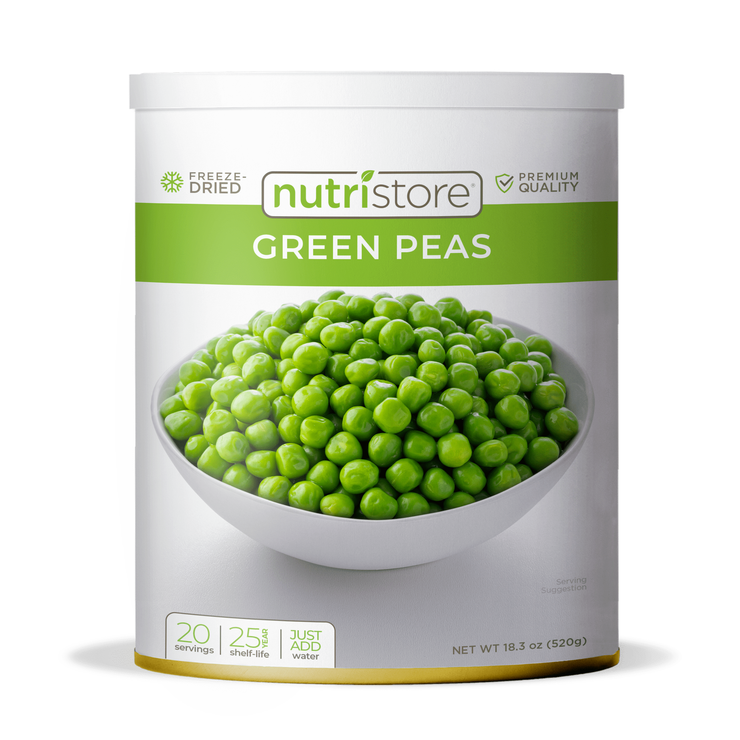 Nutristore Freeze Dried Green Peas | 40 Servings | 18 OZ | 25 Year Shelf Life | Amazing Taste | Healthy Snack | Emergency and Survival Food