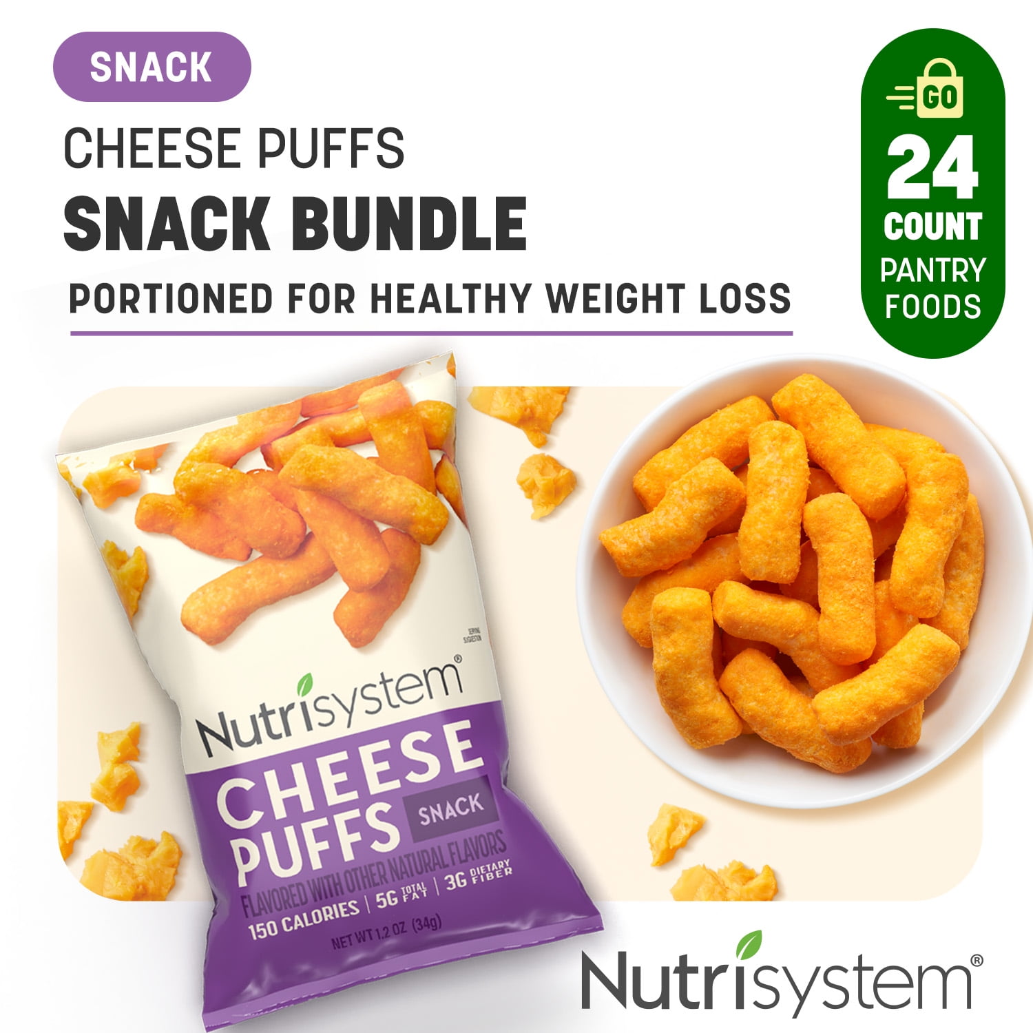 Nutrisystem Cheese Puffs for Weight Loss Support, 24 Count Bags