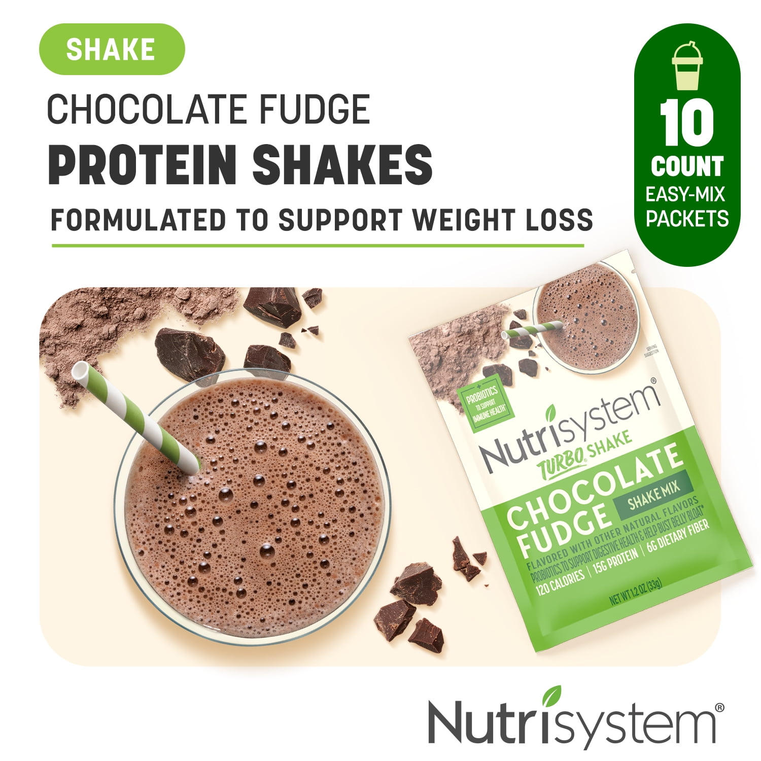 Nutrisystem® Chocolate Fudge, Protein & Probiotic Shake Mix: Support Your  Weight Loss Plan with On-the-Go Shakes (10 Servings) 