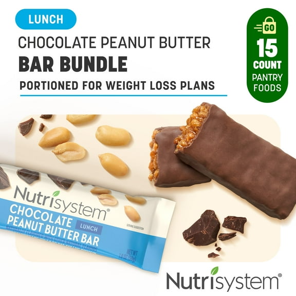 Nutrisystem Chocolate Peanut Butter Bar Pack for Weight Loss, 11g Protein, 15 Count