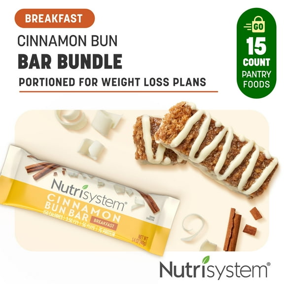 Nutrisystem Cinnamon Bun Breakfast Bars, for Weight Loss, 15 Count