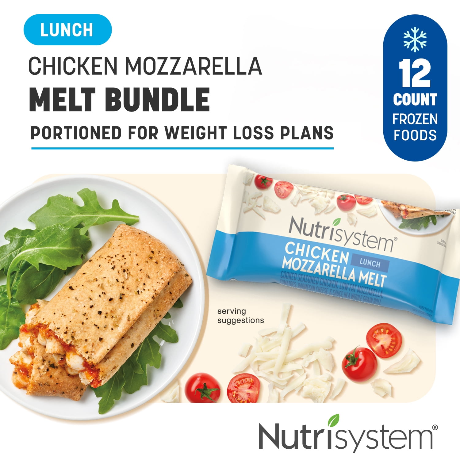 Nutrisystem Frozen Chicken Mozzarella Lunch Melt, Packaged Meal, 12 ...