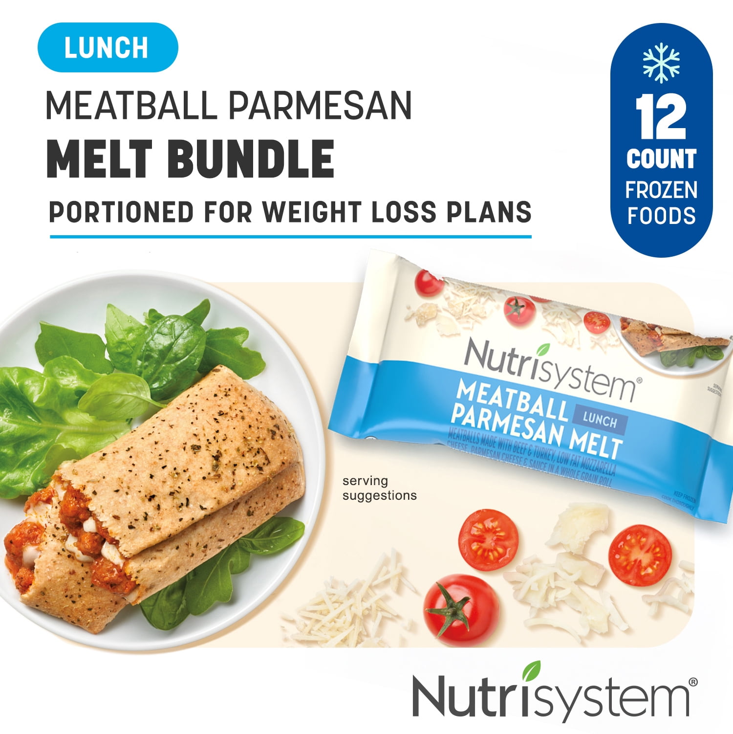 Nutrisystem High-Protein Meatball Parmesan Lunch Melt, Frozen, 14g Protein, 12 Count