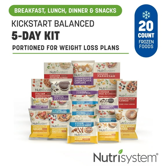 Nutrisystem Kickstart Balanced Nutrition Frozen 5-Day Weight Loss Variety Pack, Breakfasts, Lunches Dinners, & Snacks, 20 Count