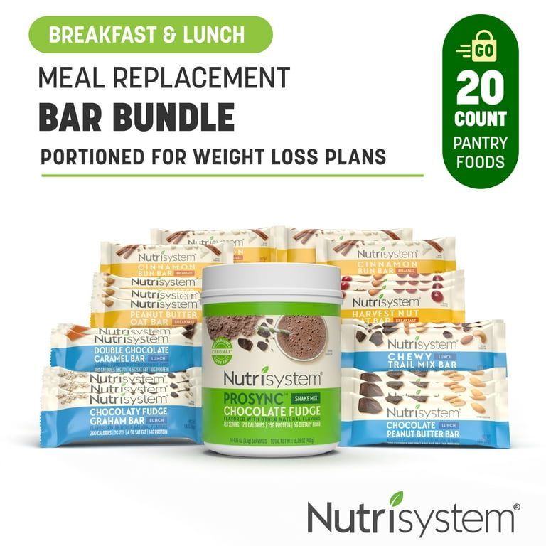 Nutrisystem Meal Replacement Bundle, Bars & Shakes, Chocolate and Peanut  Butter Flavor, 34 Servings