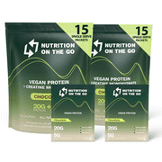 Nutrition On The Go Chocolate Vegan Protein Powder with Creatine - 20g Protein, 5g Creatine & 130 Calories - Single-Serve Packets for Travel, Gym, On-The-Go, Dairy & Gluten-Free (30-Pack)