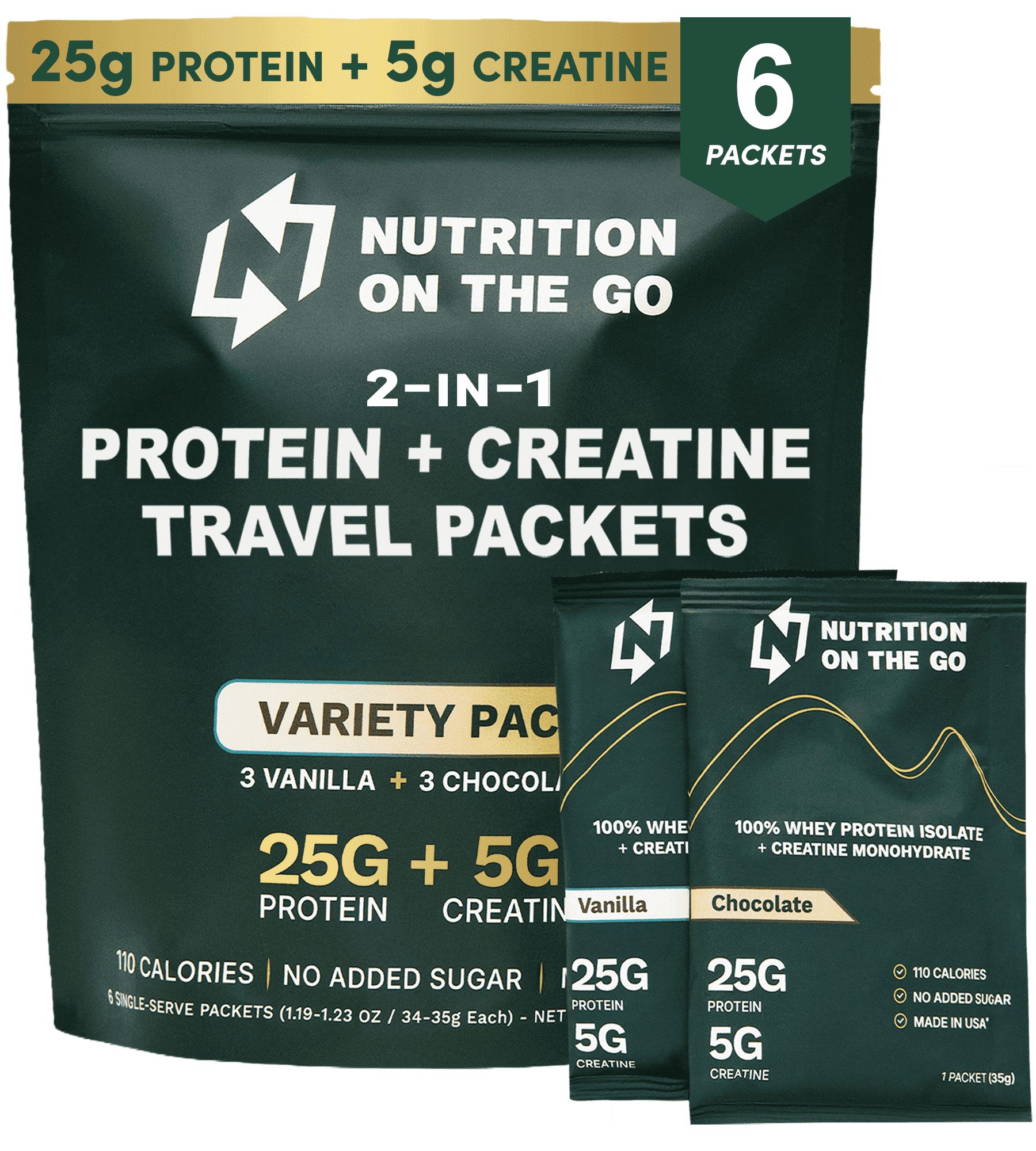 Variety Pack Whey Protein powder with Creatine – 25g Protein, 5g Creatine – Single-Serve Packets for Travel, Gym, and On the Go – Easy Mix, Gluten-Free (6-Pack)