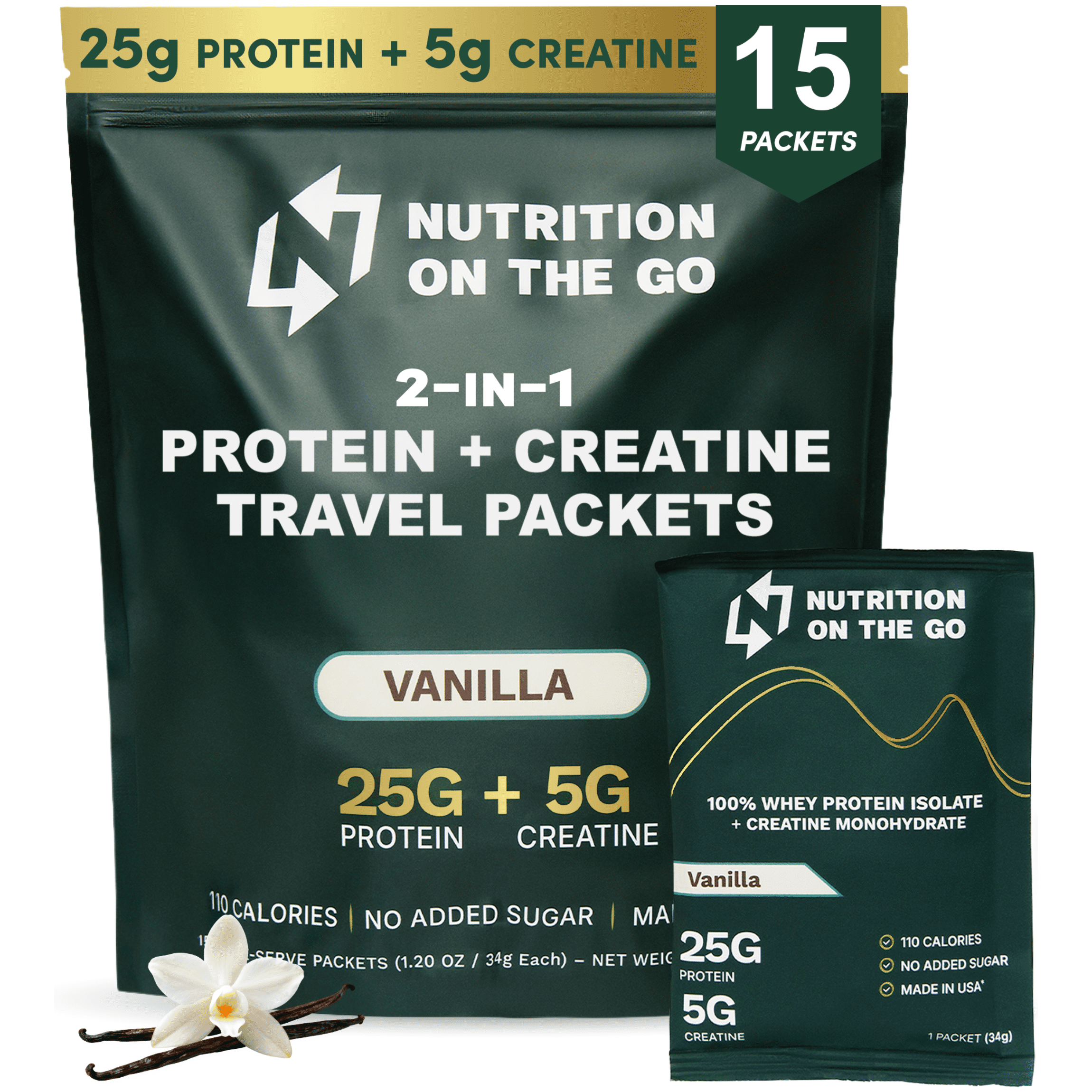 Nutrition On The Go Vanilla Whey Protein with Creatine – 15 Single-Serve Packets