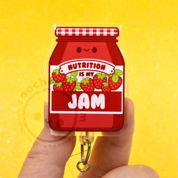 Nutrition Is My Jam Acrylic ID Name Badge Holder for Registered Clinical Dietitians, RD Day, Dietetic Student Gift, Food, Strawberry Jelly