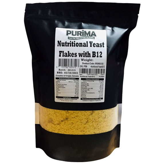 Nutritional Yeast Flakes 1kg - with B12 Vitamins Vegan Cheese Powder Alternative Dairy Free Flavouring - Cheesy Nutty Seasoning Savoury Flavour Condiment Dry Inactive Bulk Nooch Non GMO - PURIMA