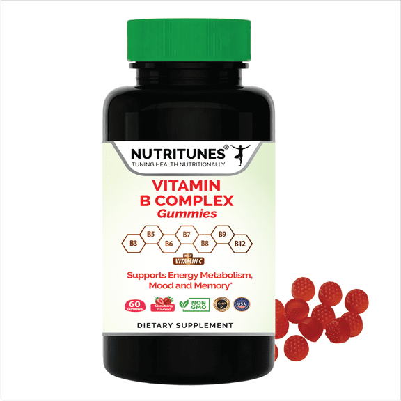 Nutritunes Vitamin B Complex for Energy & Brain Health 60 Count
