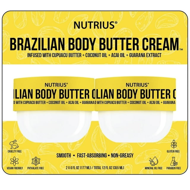 Nutrius Brazilian Body Butter Cream for All Skin Types, 6 Fl Oz. (Pack